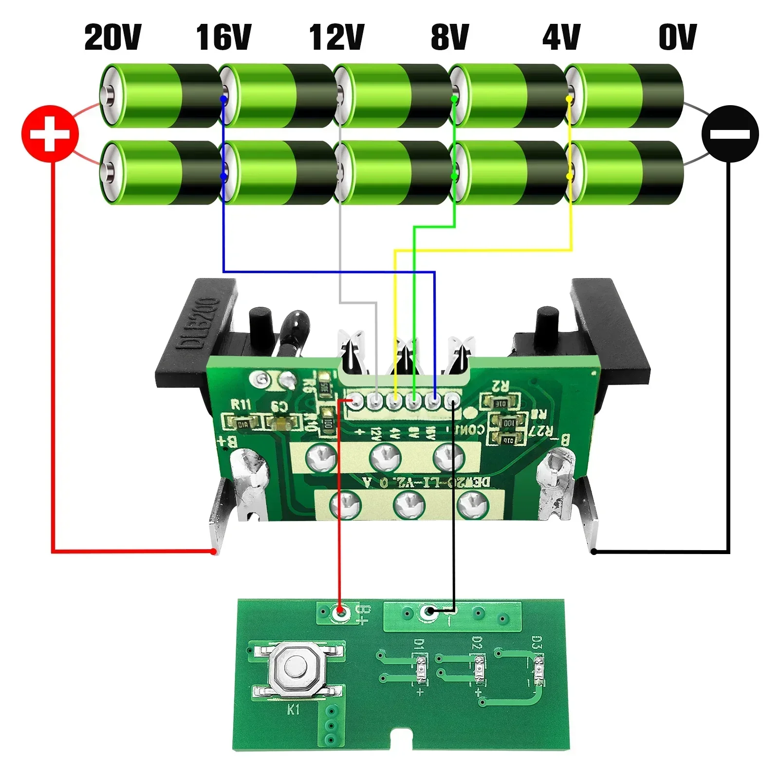 Caixa de plástico de substituição de bateria de 10 núcleos para Dewalt 20V Li-ion Bateria Capa de plástico com placa de proteção PCB (sem bateria)