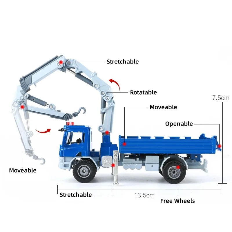 1/50 شاحنة مع رافعة لعبة سيارة الهندسة مصغرة سيارة دييكاست سبيكة نموذج جمع التعليمية هدية لصبي الأطفال