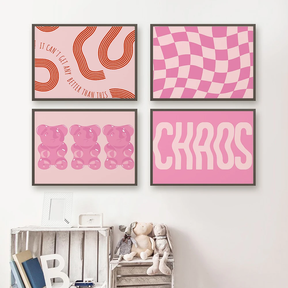 Preppy Aesthetic Gallery Prints Teenage Girl Room Decor College Colorful Pink Wall Art Eclectic Dorm Room Girly Poster Pictures