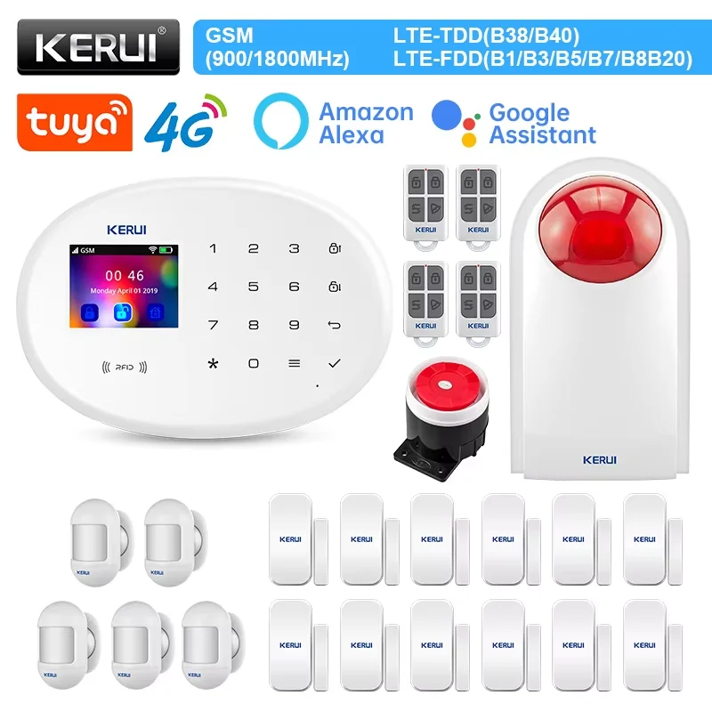 

KERUI Tuya Smart Home Security-Protection Alarm System PIR Detector Doors Detectors Siren 4G GSM/wifi Wireleless for House