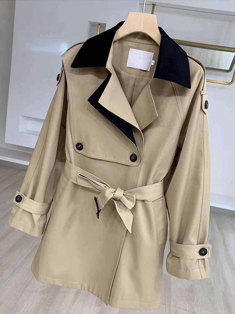 

Spring and Autumn Fashion New Women's OversizeTrench Loose Casual Splice Commuter POLO Neck Jacket