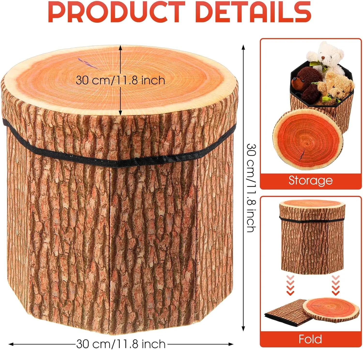 

Amylove 6 Pack Tree Stump Storage Stool 12 X 12 Inch Stool Ottoman, Cute Folding Storage Toy Box With Foam Cushion, Collapsible