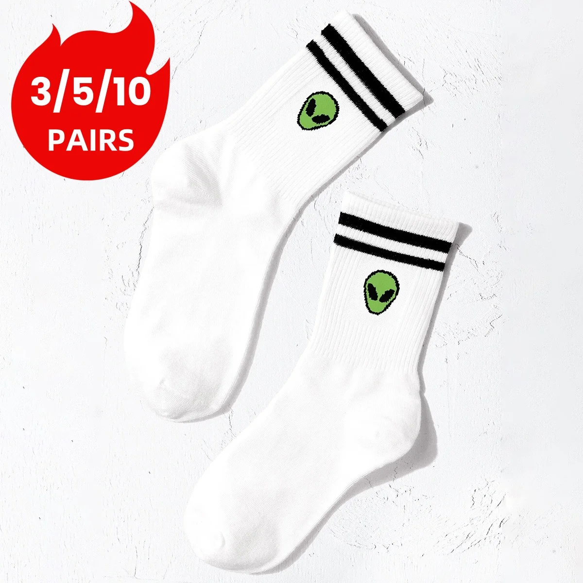 3/5/10 Pairs Men\'s Crew Socks, Alien Design, Unique, Funny, Halloween Day, Moisture-Wicking, Gift Recommendation