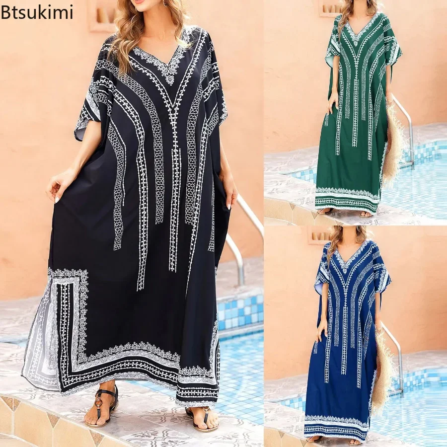 

New 2024 Summer Beach Dress Cover Up Outfits for Women Kaftan Quick-drying Bohemian Dress Vestidos Sexys Mujer Pareos De Playa