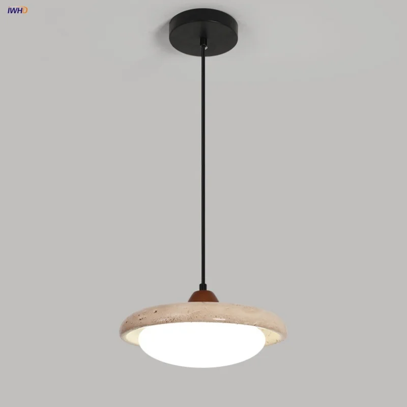 

IWHD Yellow Travertine LED Pendant Light Fixture Reading Coffee Porch Wire Adjustable G9 White Glass Nordic Modern Hanging Lamp