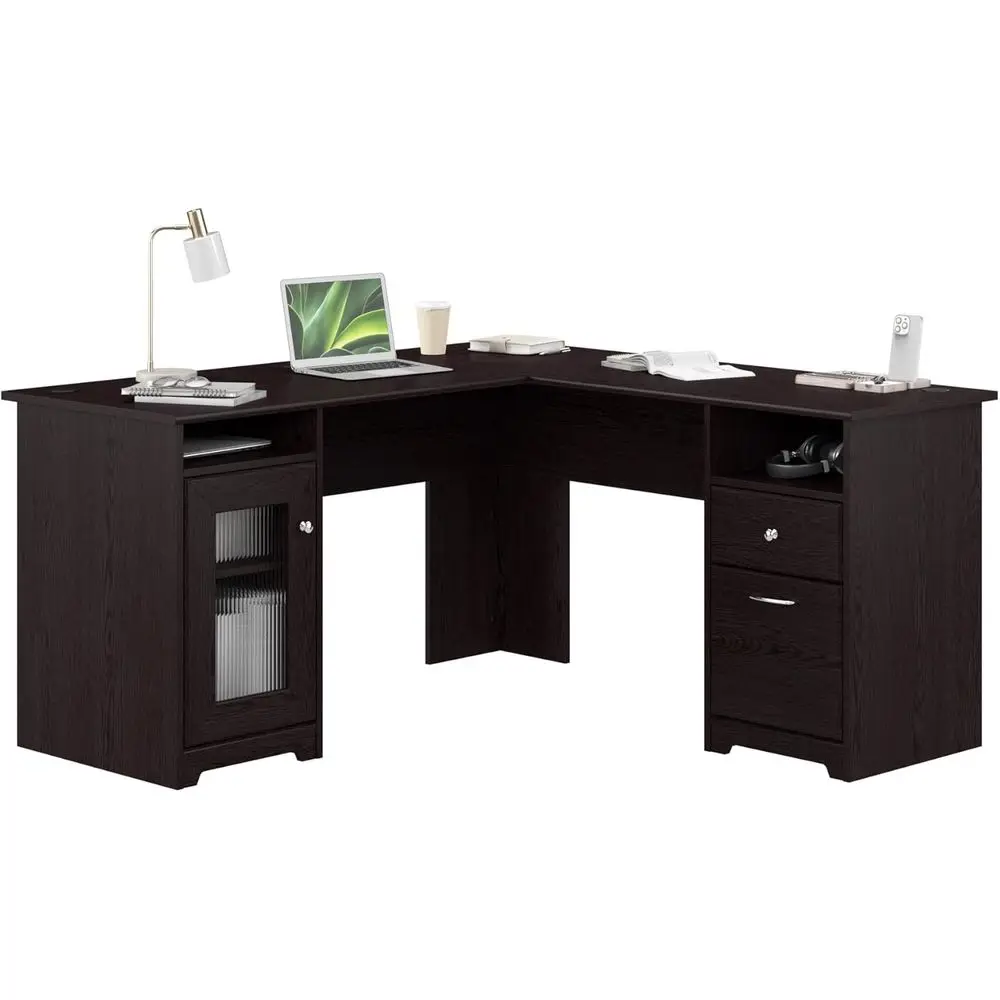 

60-inch L-Shaped Oak Computer Desk with Storage for Home Office Workspace