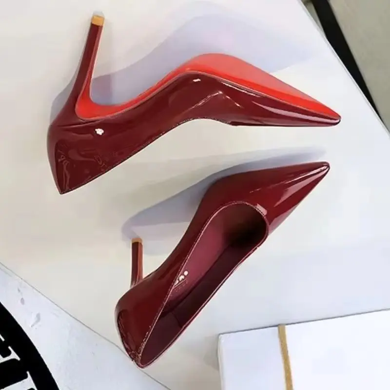 Style Fashion Simple Slim High Heel Bright Painted Leather Shallow Pocket Sexy Slimming Women Single Shoes Zapatos De Mujer