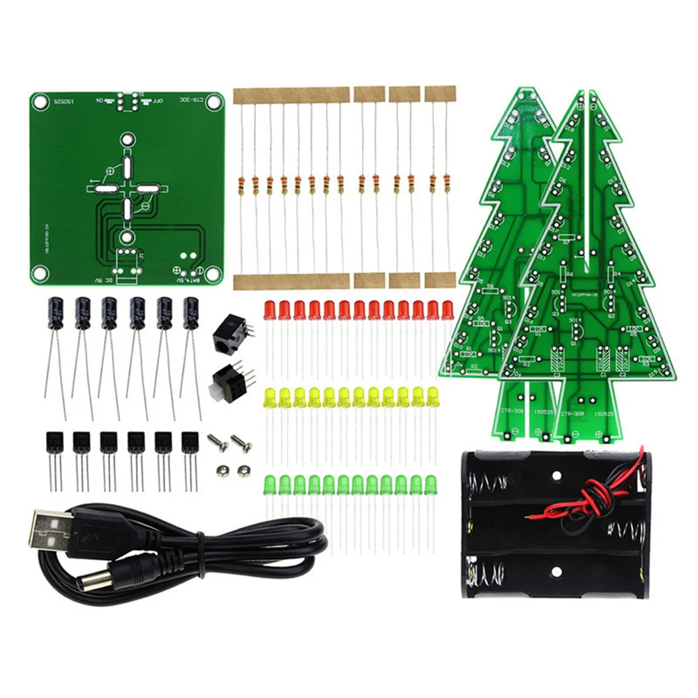 DIY Electronics Kit 3D Christmas Tree LED Flash Circuit Kit 3 Color/7 Color Flashing LED PCB Soldering Electronic Fun Suite