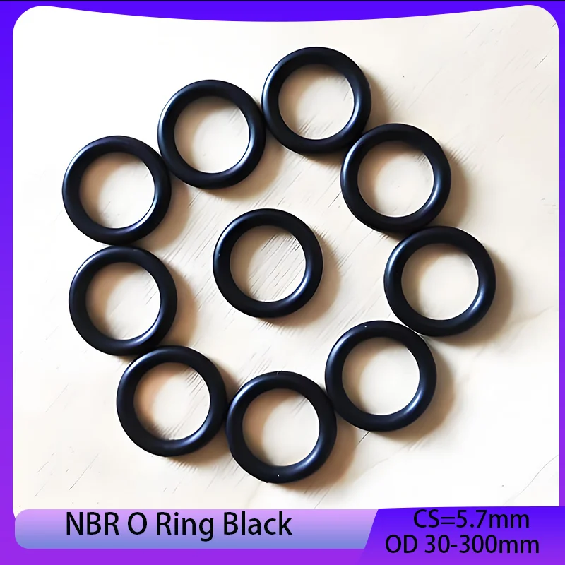 

NBR O Ring Gasket Nitrile Rubber round Sealing Washer Black Corrosion Oil Resist OD30-300mm Thickness 5.7mm 5/10Pcs