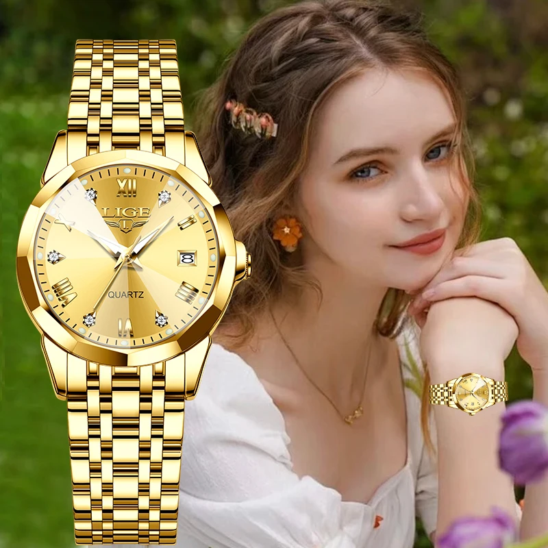 LIGE Fashion Waterproof Quartz Ladies Watches Elegant Top Brand Luxury Women's Wristwatch Casual Diamond Waterproof Reloj Mujer