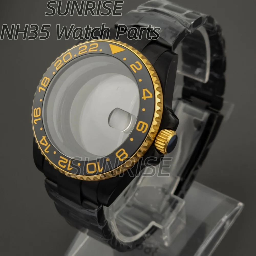 

40mm Black pvd watch case sapphire glass waterproof for NH34 NH35 NH36 movement 28.5mm dial Sub GMT Yacht Oyster Strap Cases