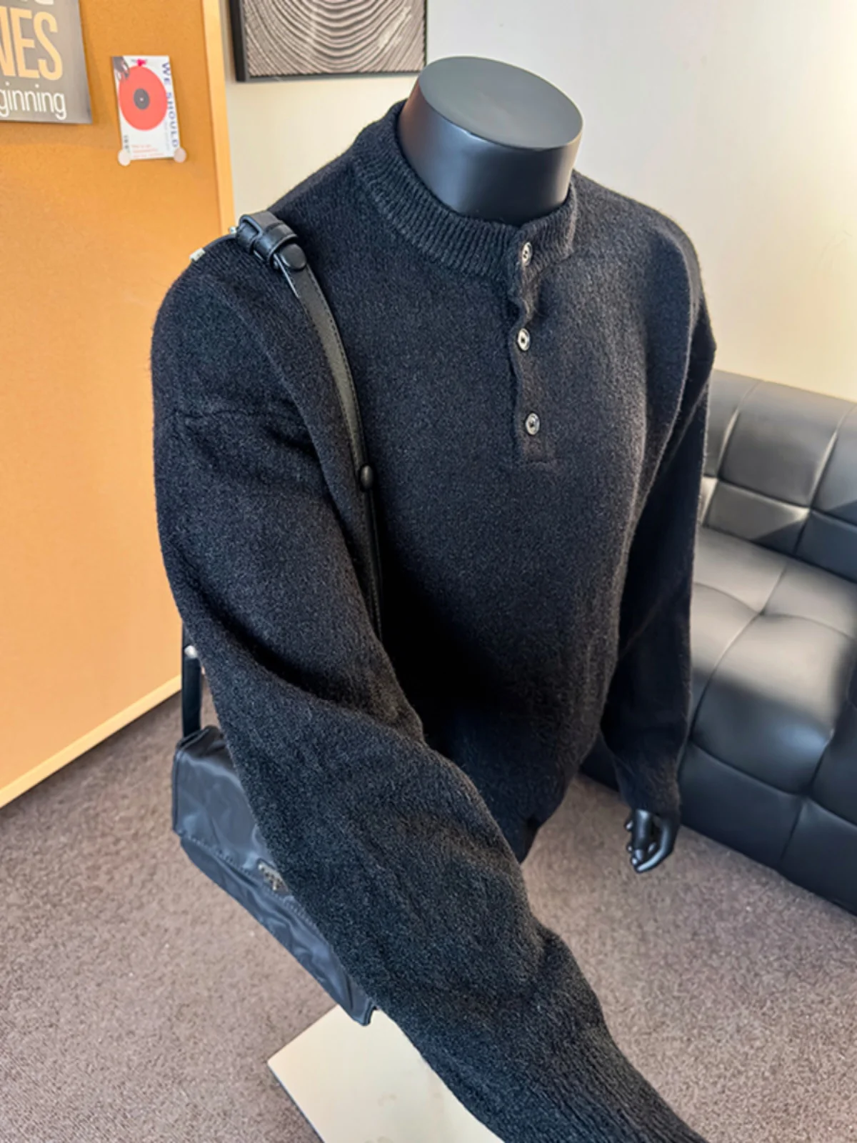 

Men's Bla Henry Collar Knitwear Winter Warmth Conservation Base Layer irt American Lazy Sle High-End Feeling Cold Resis...