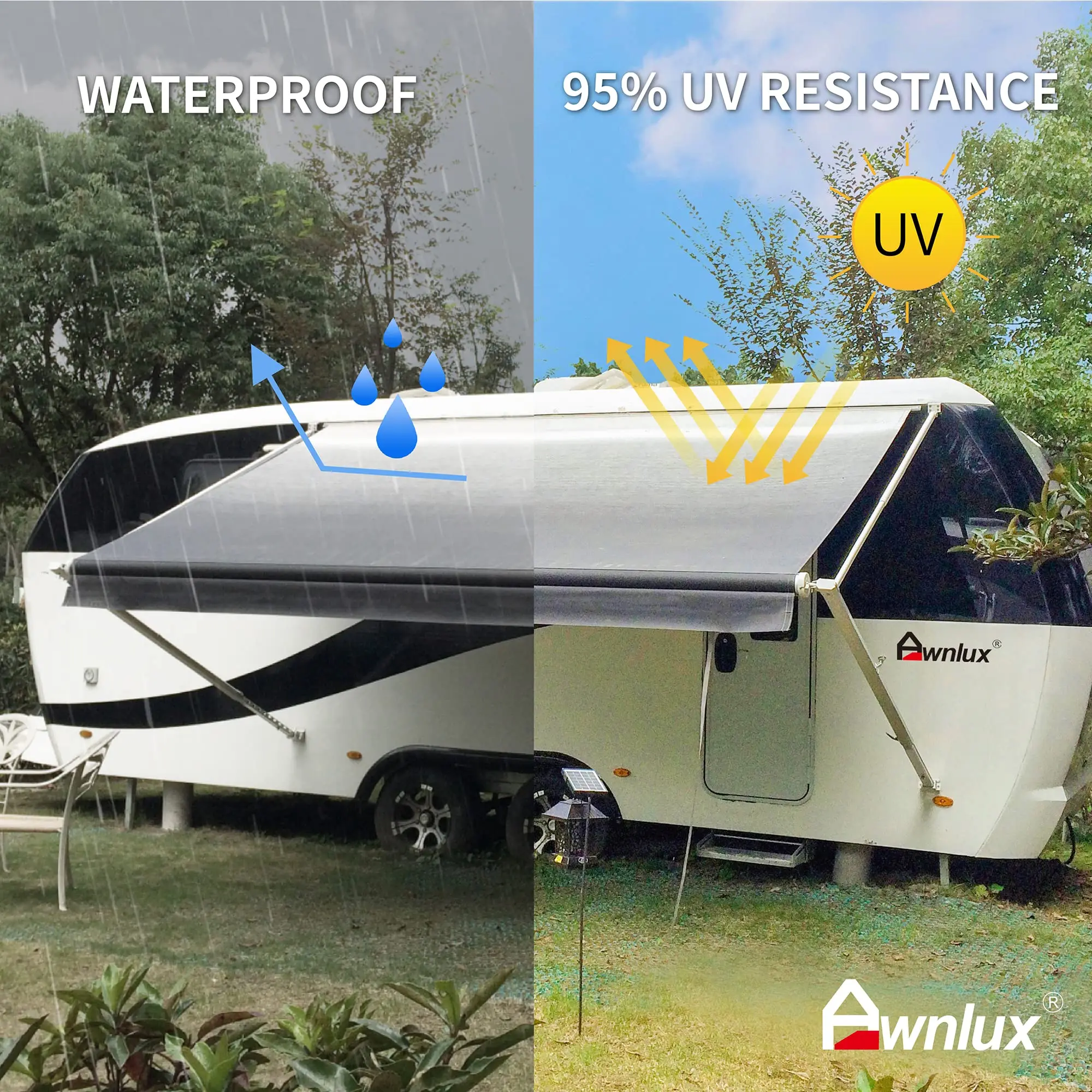 White Manual Modular Retractable RV Awning Full Set Assemblies for RV, 5th Wheel, Travel Trailers, Toy Haulers, and