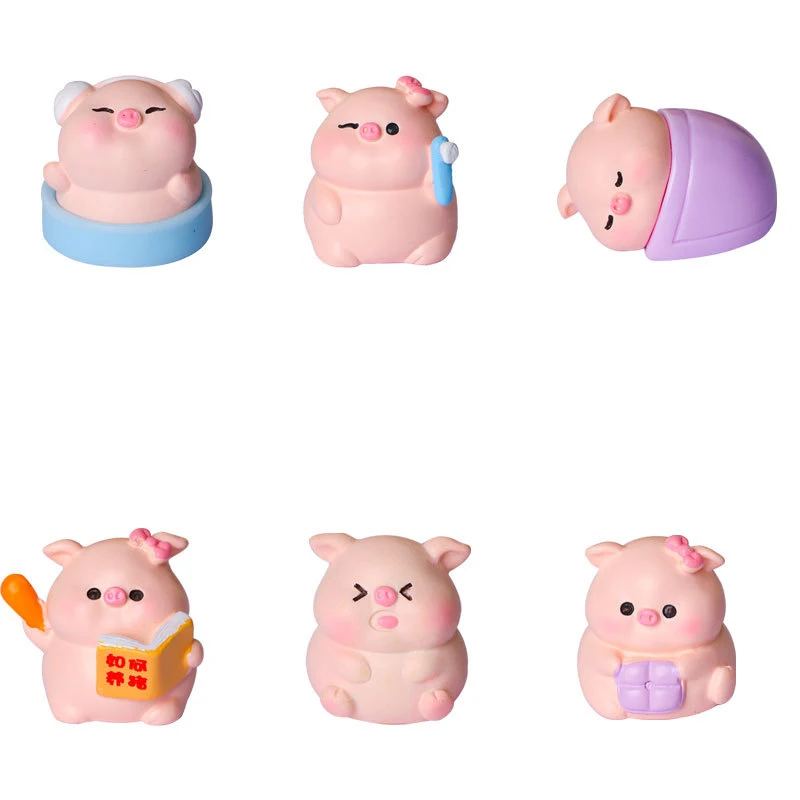 Nieuwe Schattige Cartoon Roze Varken Beeldje Miniaturas Ornament Hars Piggy Standbeeld Collectie Speelgoed Sprookje Tuin Mini Miniaturen Decoratie