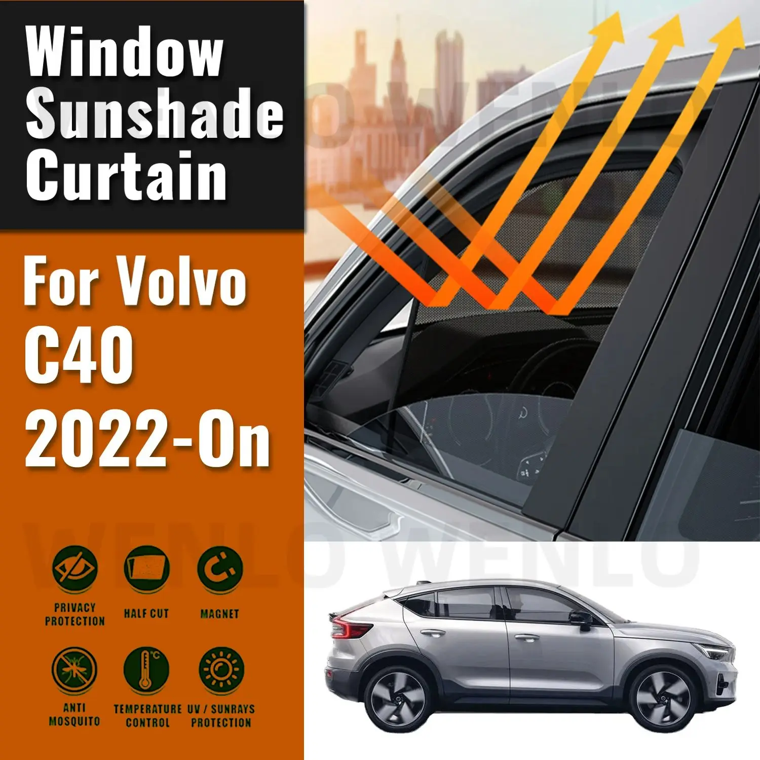 

For Volvo C40 2023 2024 2022 Car Side Window Sunshade Windshield Magnetic Sun Shade Solar Protection Parasol Children Curtains