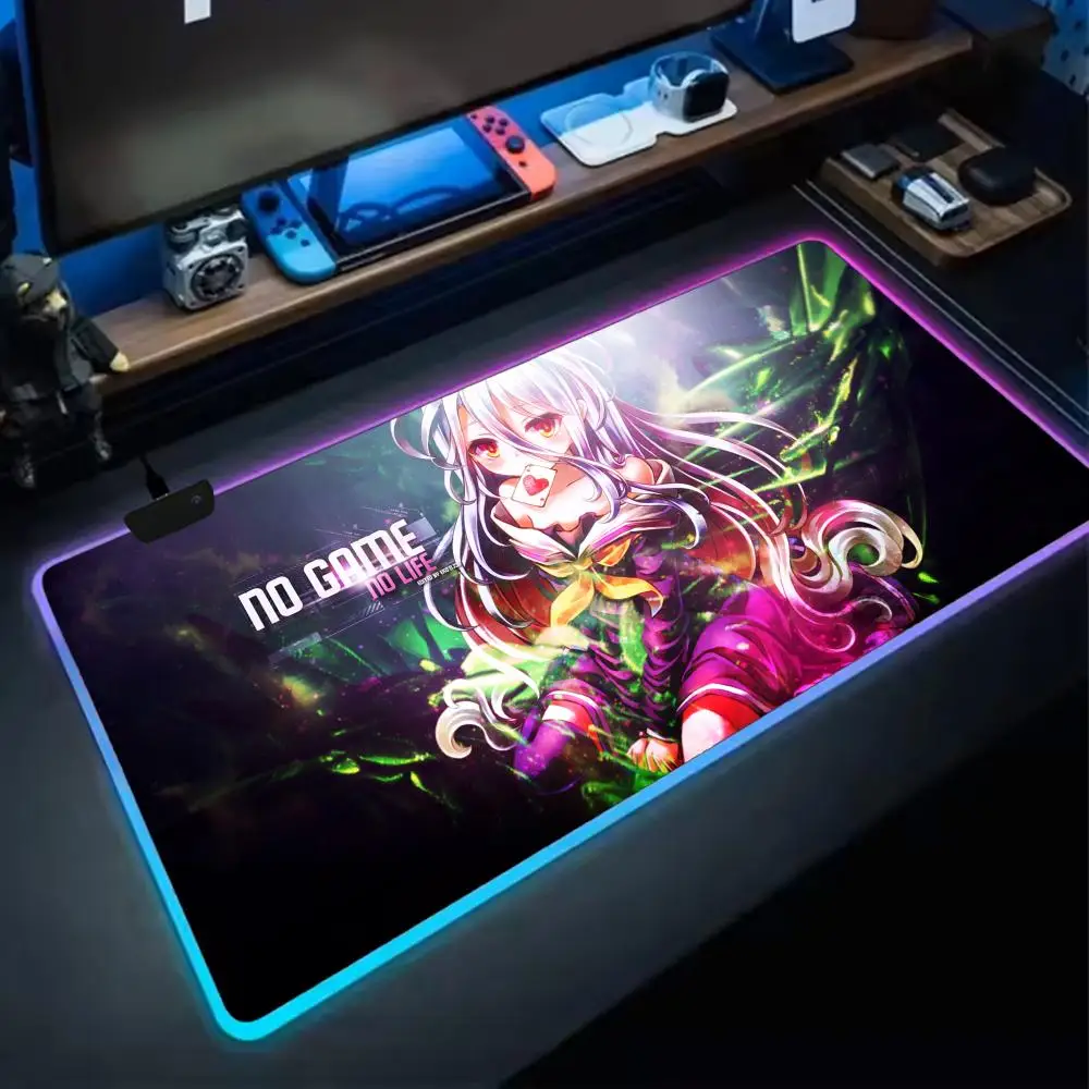 No Game No Life Mouse Pad RGB Extra Large Mouse Pad for Gaming, Smooth Surface, Non-Slip, Customizable Lights