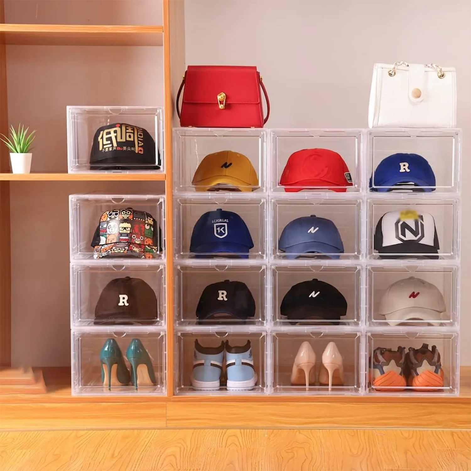 6pcs/set Clear Stackable Hat Organizer, Space Saving Foldable Hat Rack, Hat Container, Multi-Functional Organizer