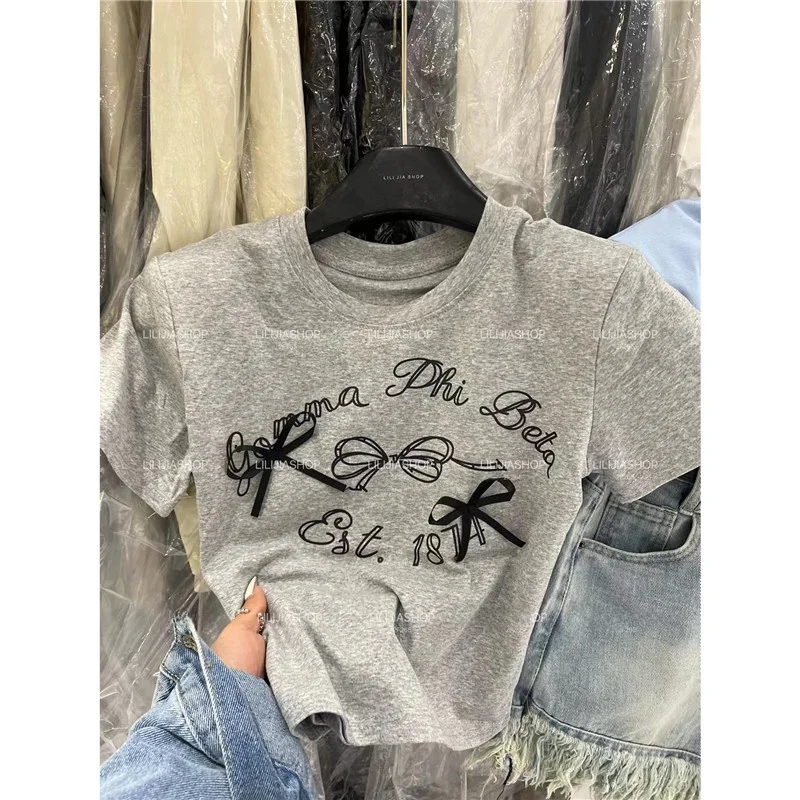 

Женская футболка с коротким рукавом в стиле ретро, с надписью, приталенная, универсальная, из смесового хлопка, с круглым вырезом, лето 2024