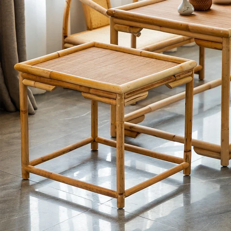 

Japanese Tea Table Simple Tatami Small Square Table Rattan Weave for Balcony Bay Window Tables Bamboo and Rattan Home Furniture