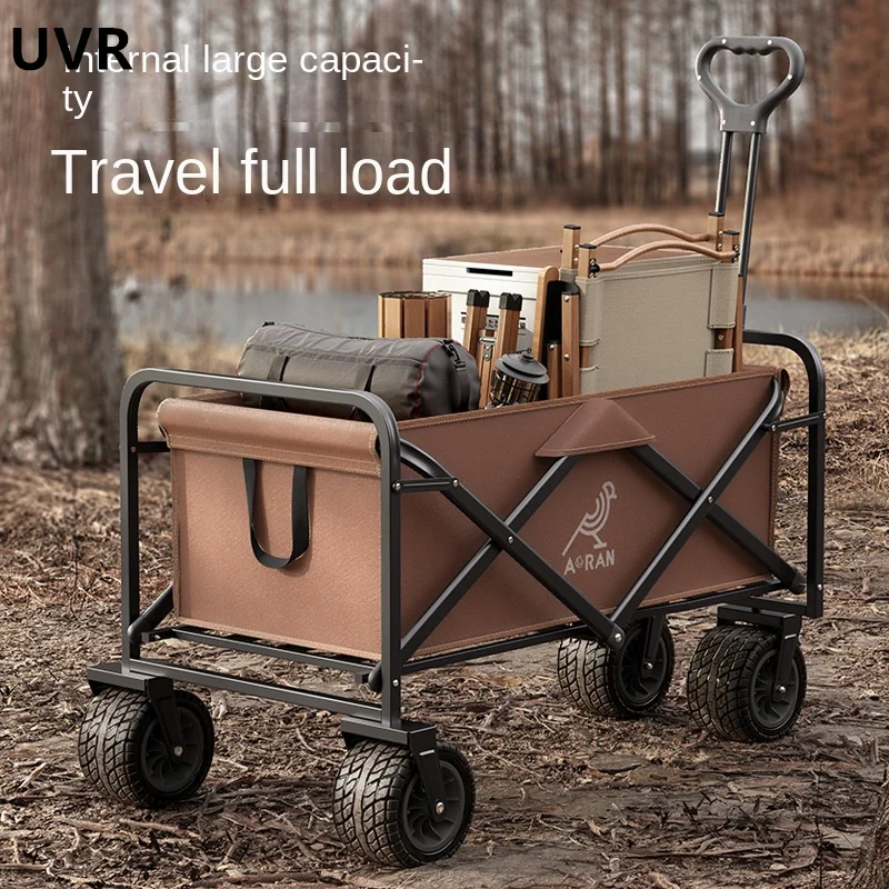 UVR Folding Camping Trolley Household Large Capacity Portable Cart Outdoor Camping Picnic Trolley with Wheels Rolling Trolley