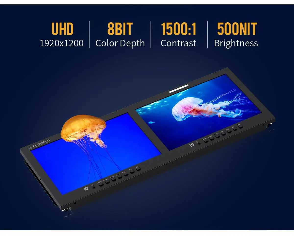 FEELWORLD D101 PLUS Dual 10.1"4RU Rackmount Monitor 4K HDMI-compatible SDI 1920x1200IPS