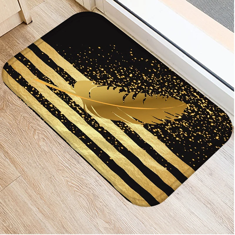 Golden Marble Printed Kitchen Bath Entrance Doormat Coral Velvet Carpet Door Mat For Floor Indoor Soft  Anti-Slip Rug Home Decor