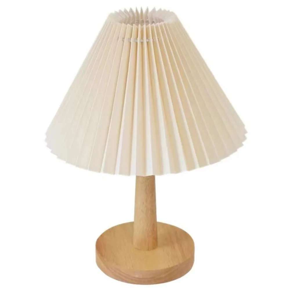 

Retro Dimmable Led Lamp Three-color Pleated Night Lights Solid Wood Ins Style Table Lamp for Bedside Desk