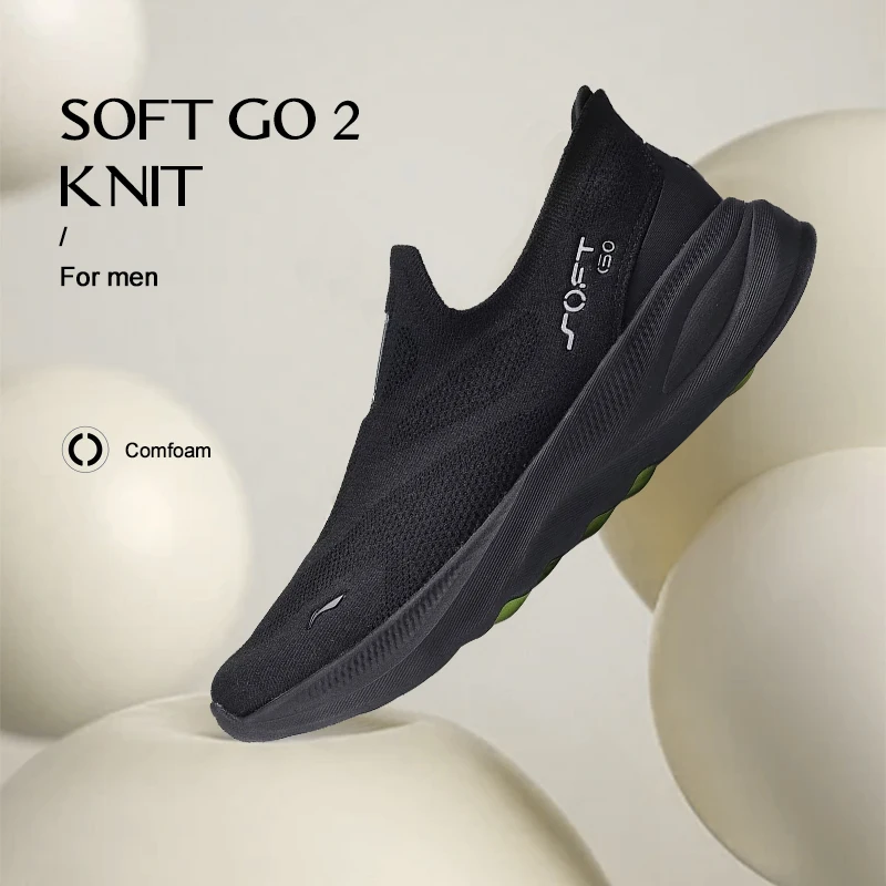 Мужские повседневные прогулочные туфли Li-Ning SOFT GO 2 KNIT без шнуровки, удобные устойчивые сетчатые кроссовки с подкладкой для бега, повседневные спортивные кроссовки AGLV017