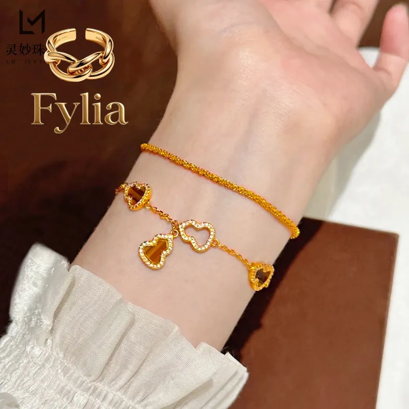 Fylia Jewelry   9999 sparkling star bracelet 24K real  broken  dragon scale plain chain simple and versatile gift for gi