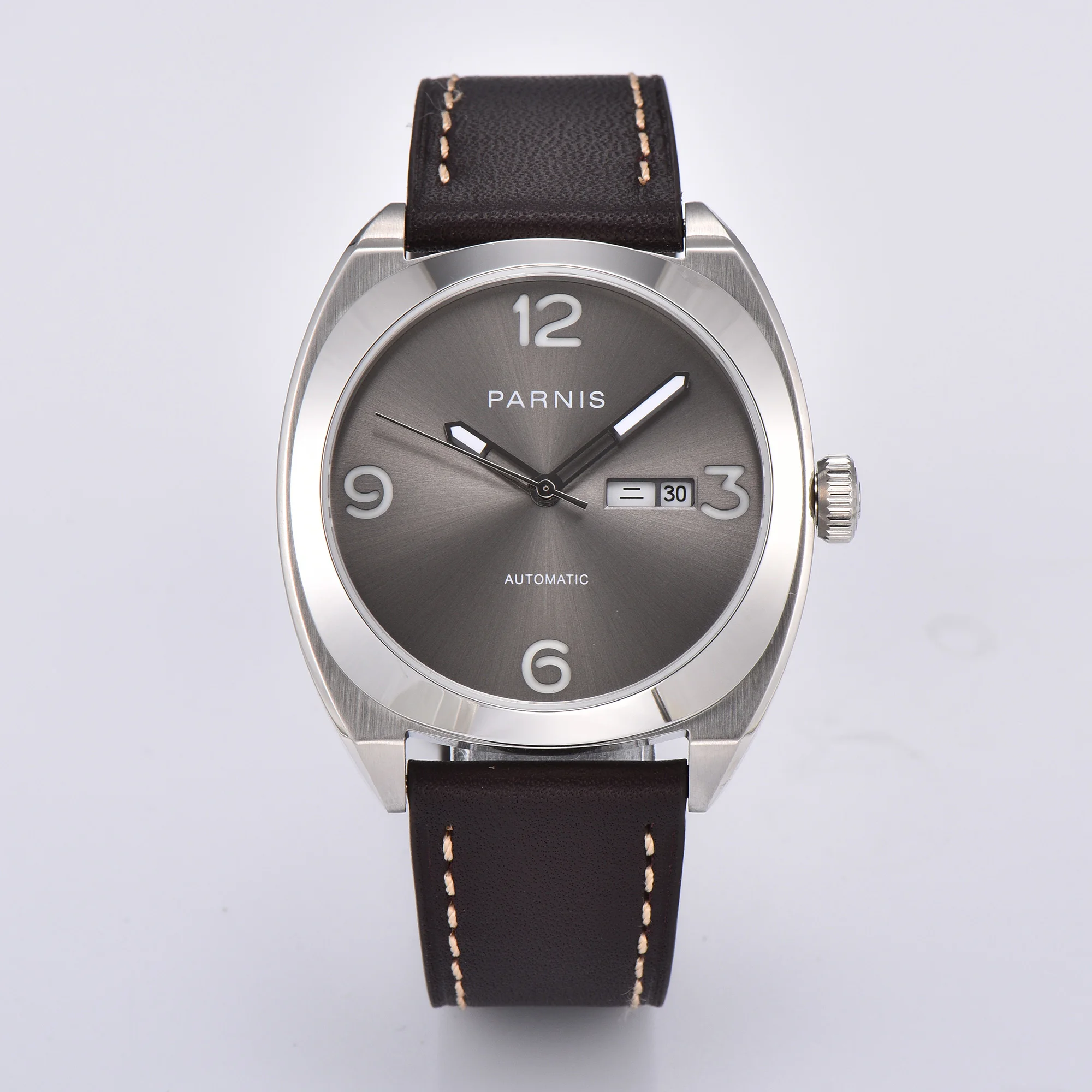 Parnis 42mm Gray Dial Mechanical Automatic Men Watch Sapphire Crystal Leather Strap Men's Waterproof Watches reloj hombre 2025