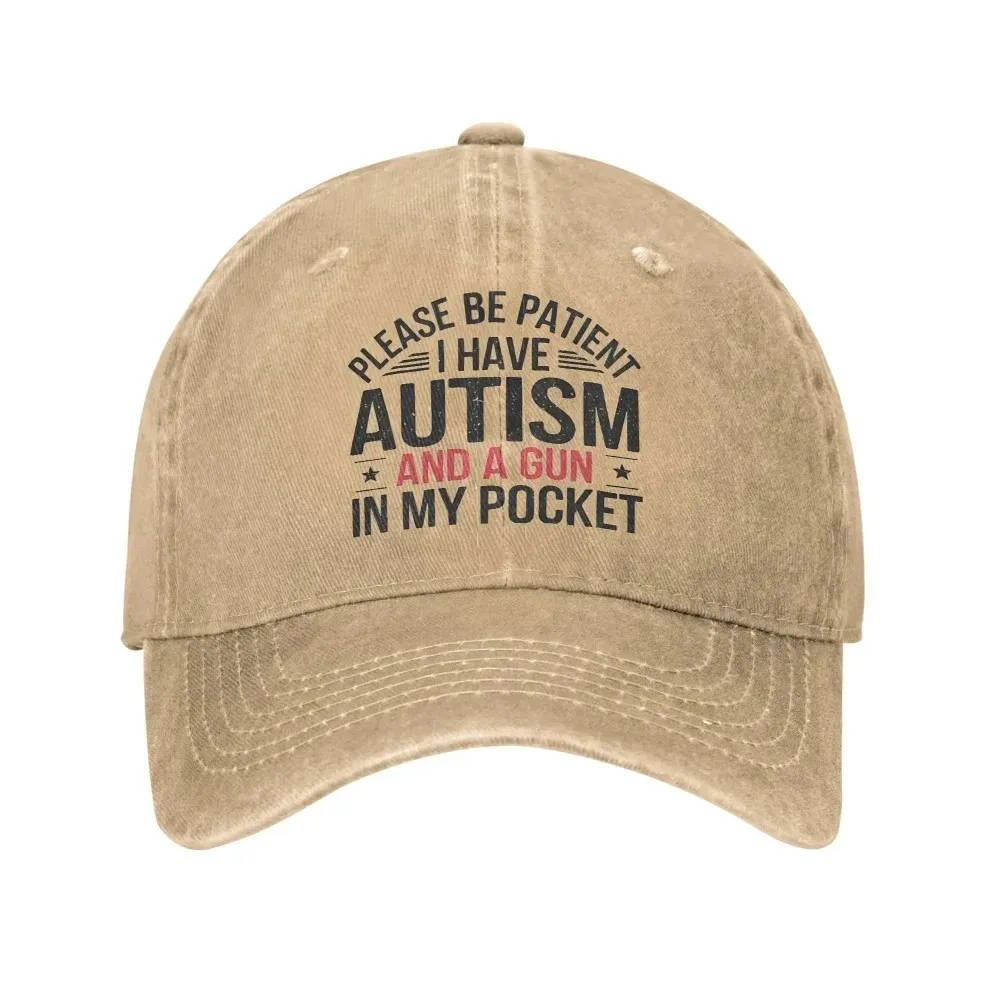 Autism Gun Pocket Statement Baseball Cap Distressed Denim Adjustable Outdoor Casual Hat Unisex