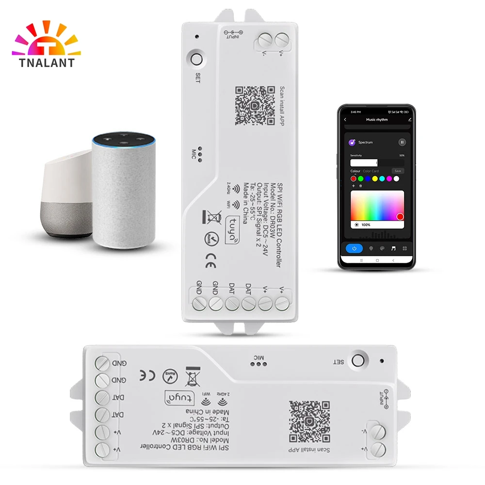 

Tuya 2.4G SPI WIFI DR03W LED Controller Google Home Alexa For WS2811 WS2812B WS2815 5050 RGB LED Strip Light Room Decor