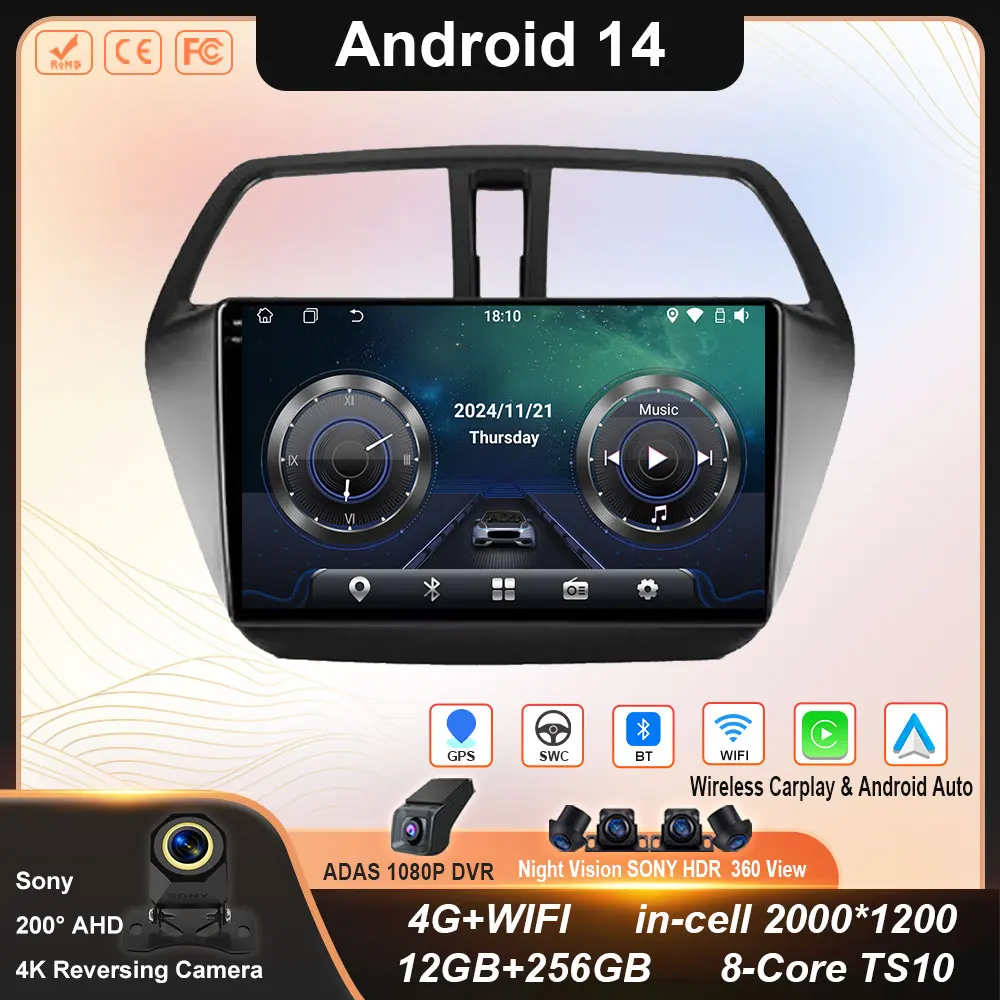 

Car Radio Android 14 Multimedia Video Player For Suzuki SX4 2 S-Cross 2012 -2016 Carplay Auto Stereo GPS Navigation Screen WIFI