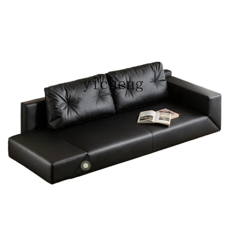 

XL Antique Leather Sofa Bed Dual-Use Simple Rotatable Retro Straight Row Sofa