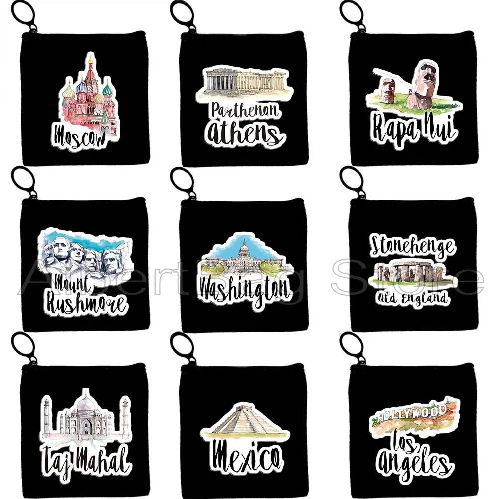 Cute Paris London Milan New York Moscow Rome Los Angeles Tajmahal San Francisco Netherlands Coin Purse Key Case Bag Wallet Pouch