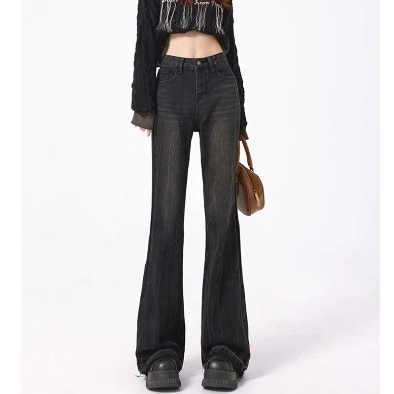 핫세일 신상 여성 하이웨이스트 슬림 플레어 진 여성용 디자이너 캐주얼 팬츠 여성 한국 스타일 스트레이트 데님 바지