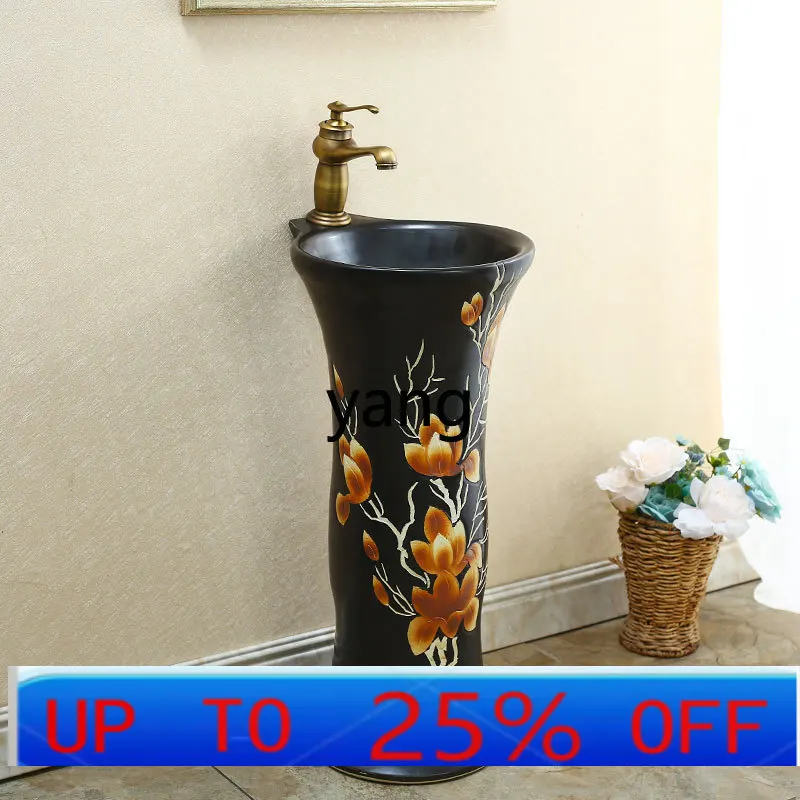 

LMMCourtyard Ceramic Column Type Washbasin Balcony Toilet Floor Type Art Wash Basin Integrated Small Size