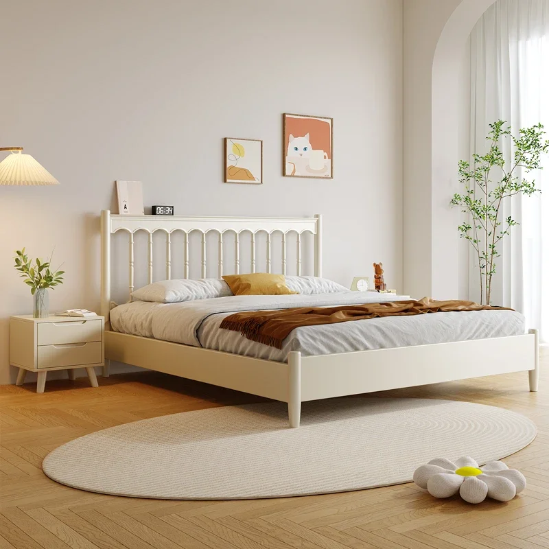 

Modern French Double Bed Storage Apartment Designer Minimalist Bed Solid Wood Confortable Cama De Casal Space Saving Furniture