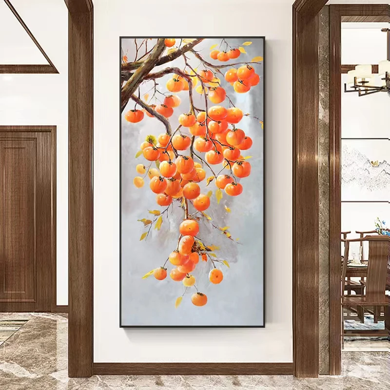 Hand-painted Oil Painting New Chinese-style Aisle Decoration Painting Living Room Wall Painting Persimmon Everything Goes Well