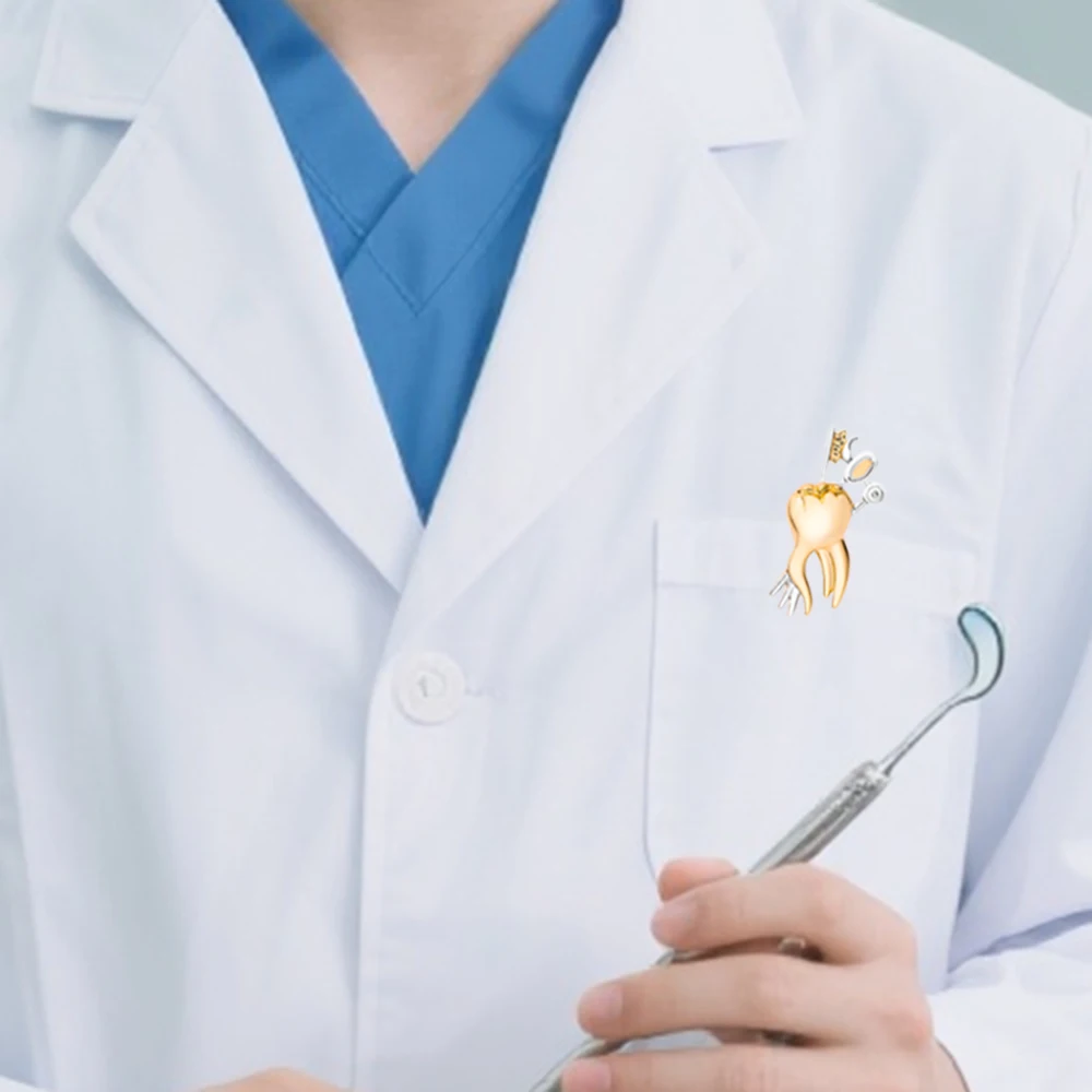 

Harong New Tooth Pin Cute Toothbrush Dental Mirror Metal Silver Plated Lapel Brooch for Dentisit Nurse Badge Exquisite Gift