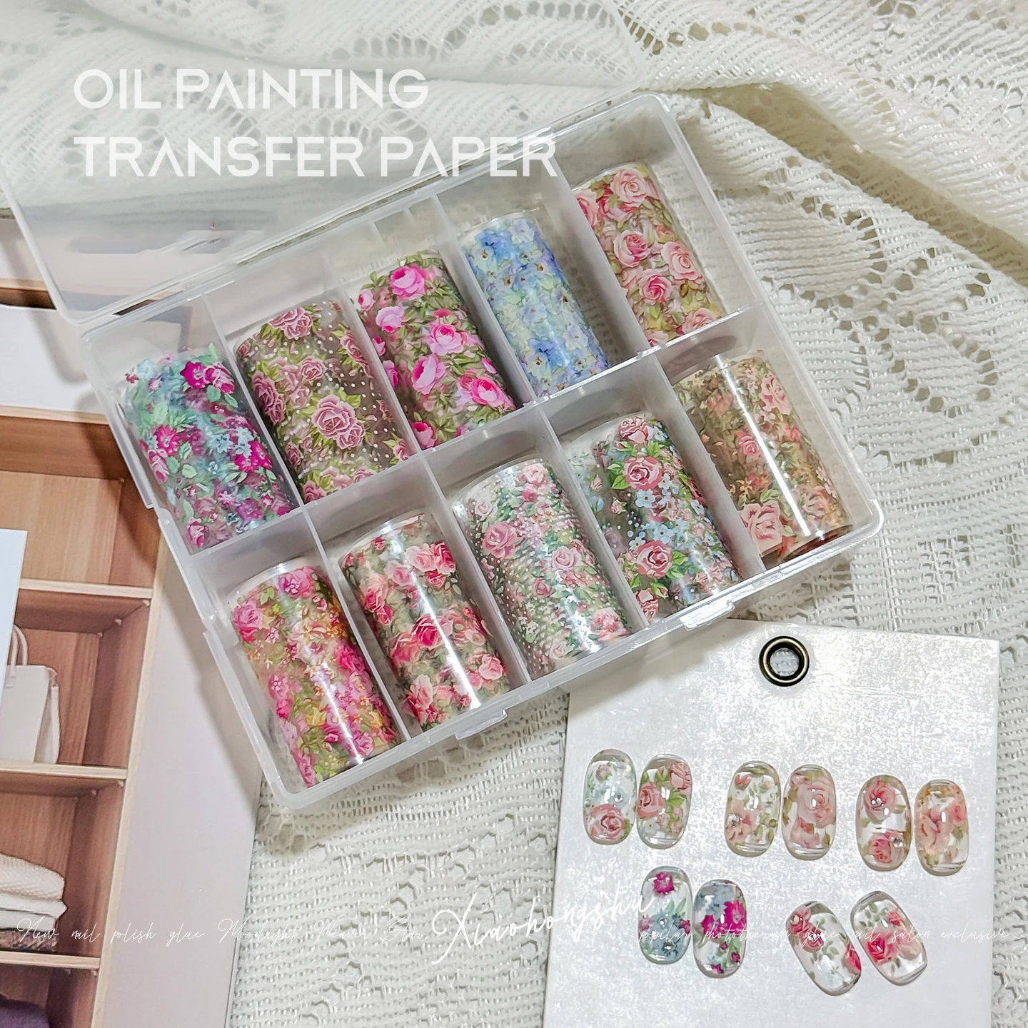 10 Rollen/Box Rosenblüten-Nagelfolien Multiflora Transferpapier Aufkleber Nagelkunst-Sticker Blumenmuster DIY Maniküre Nageldekoration – Detail 2