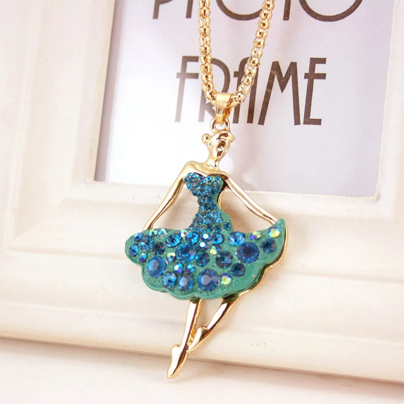 Novelty Ballet Ballerina Dancer Girl Long Necklaces & beautiful Pendants Souvenir Gift Women Crystal Jewelry X606