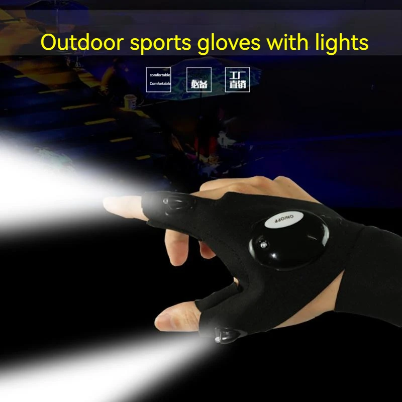 Fishing Glove LED Flashlight Fingerless Glove Waterproof Torch Outdoor Tool Fish Camping Hiking Survival Rescue Multi Light Tool