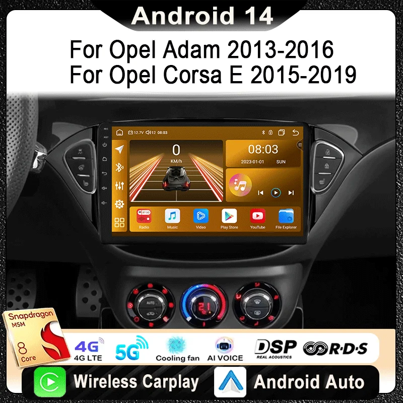 

For Opel Corsa 2014 - 2019 Car Radio Multimedia Video Player Navigation Stereo GPS Android14 wireless Carplay Android Auto DSP