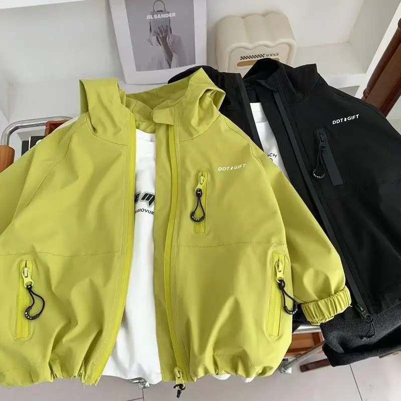 Boys Casual Hooded Jacket Spring Autumn New Style Polyester Fabric Fleece Lined Anti-Wrinkle Quick Dry Standard Fit Kids Coat