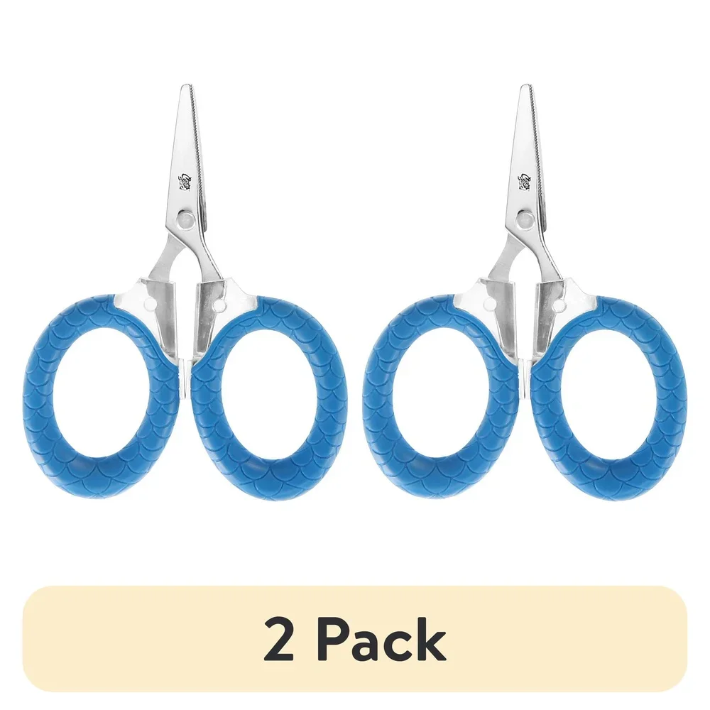 2 팩 마이크로 가위 낚시 도구 티타늄 본드 블레이드 톱니 모양의 가장자리 미끄럼 방지 그립 내구성 부식 방지 야외 사용
