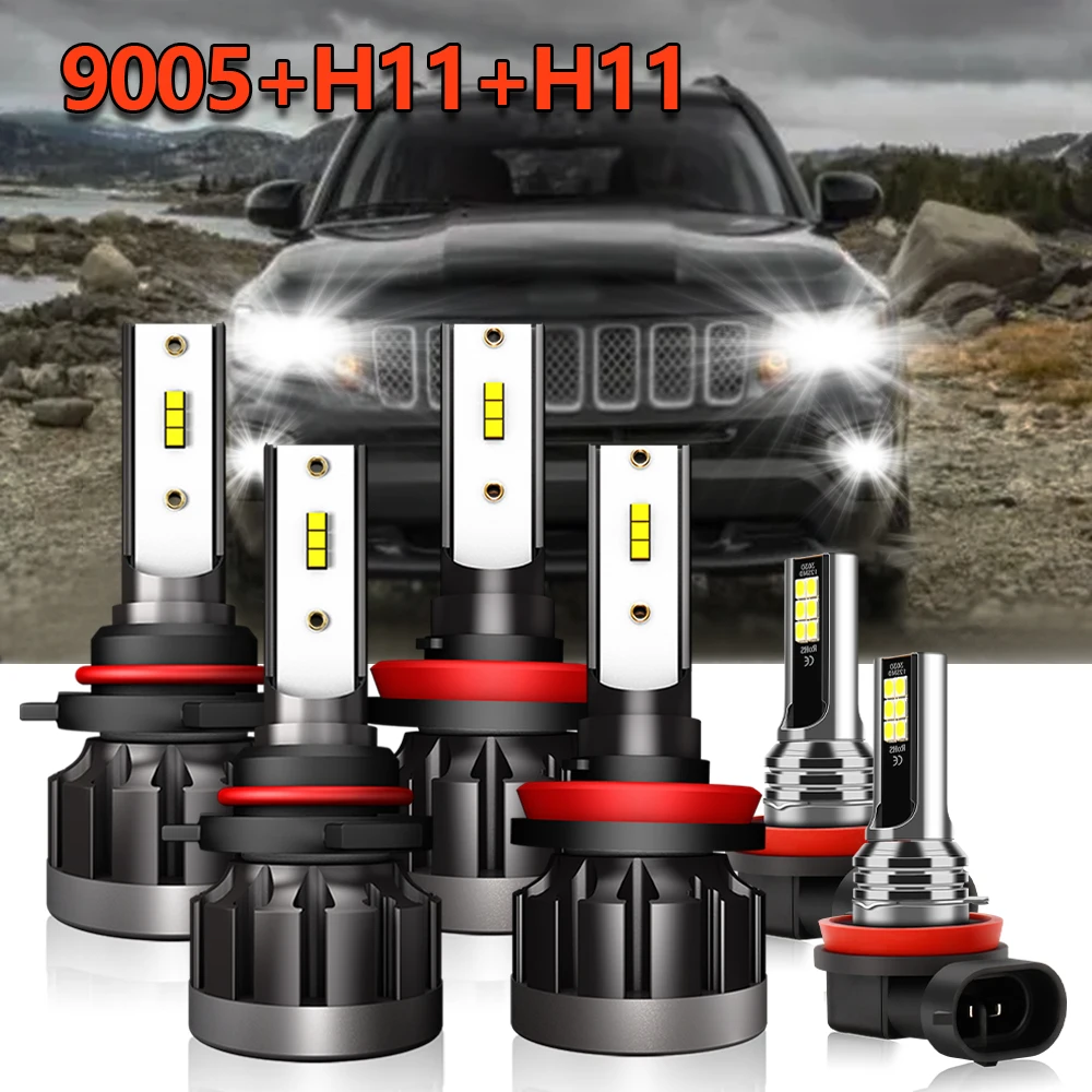 

6Pcs Combo 9005 H11 LED Headlight Bulbs High Low Beam+ Fog Light White Lamps For Jeep Compass 2014 2015 2016 2017 2018 2019 2020