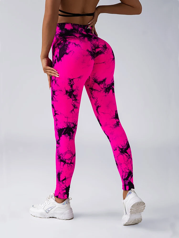 CZGUKE Damen Tie-Dye Leggings mit Hoher Taille, Po-Lifting und Bauchkontrolle, Nahtlose Yoga-Hose, Sportbekleidung für Damen – Detail 7