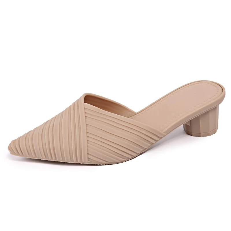 

Летние сандалии и тапочки 2024, женская верхняя одежда, новая модная верхняя одежда с острым носком, полутапочки на высоком каблуке Baotou