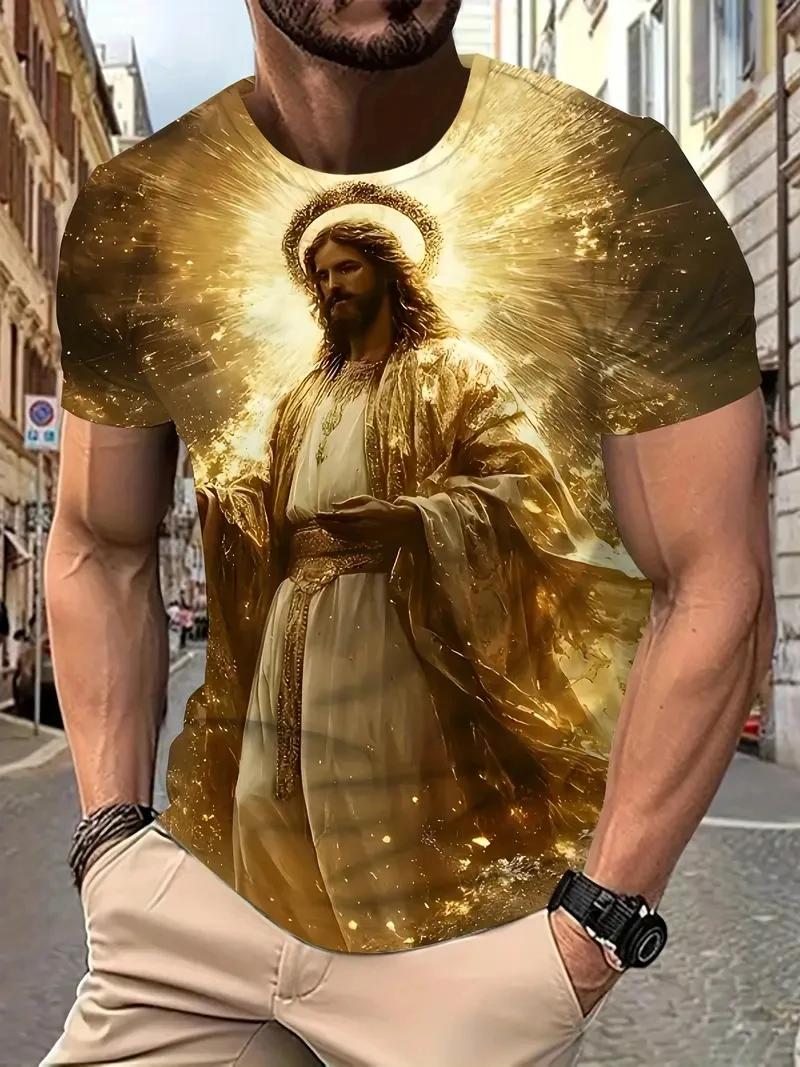 

Sacred Jesus Art T Shirt 2026 New God Graphic Print Quick Dry Soft Polyester Men Women Unisex Oversized Harajuku Street Tops